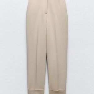 Zara tan wide leg pleated trousers
